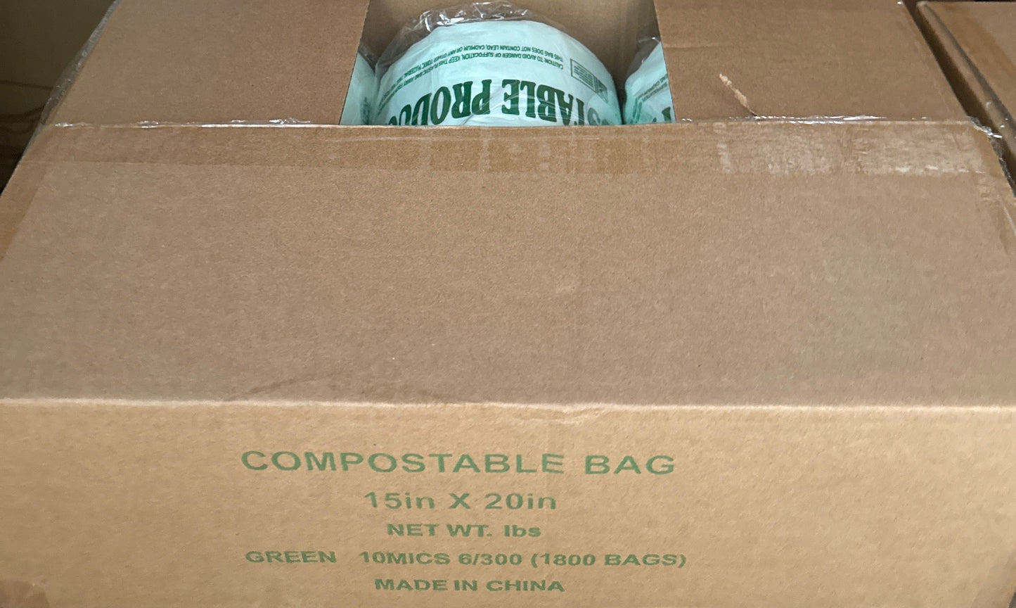 COMPOSTABLE BAG  15in X 20in NET WT. Ibs  GREEN 10MICS 6/300 (1800 BAGS)