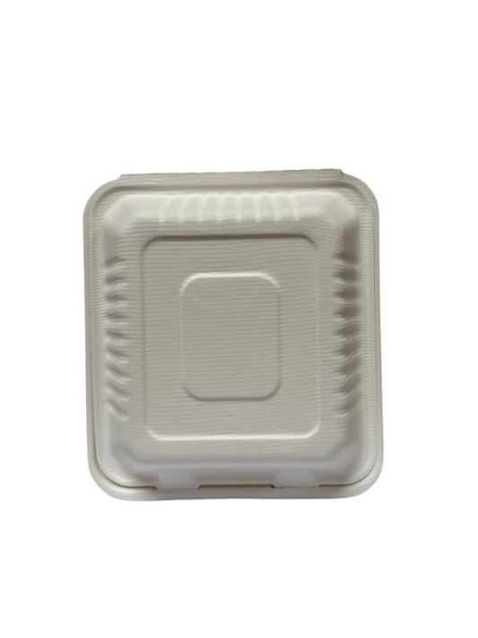 (333) Sugarcane White Hinged container 8x8 200pcs/case PFAS FREE