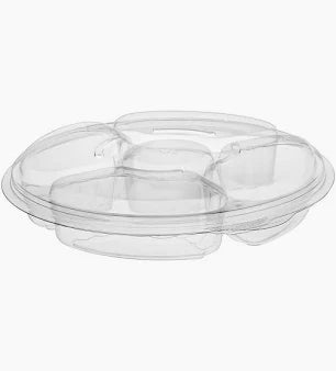7" Clear PET Round 5 Compartment Catering Tray w/ Lid