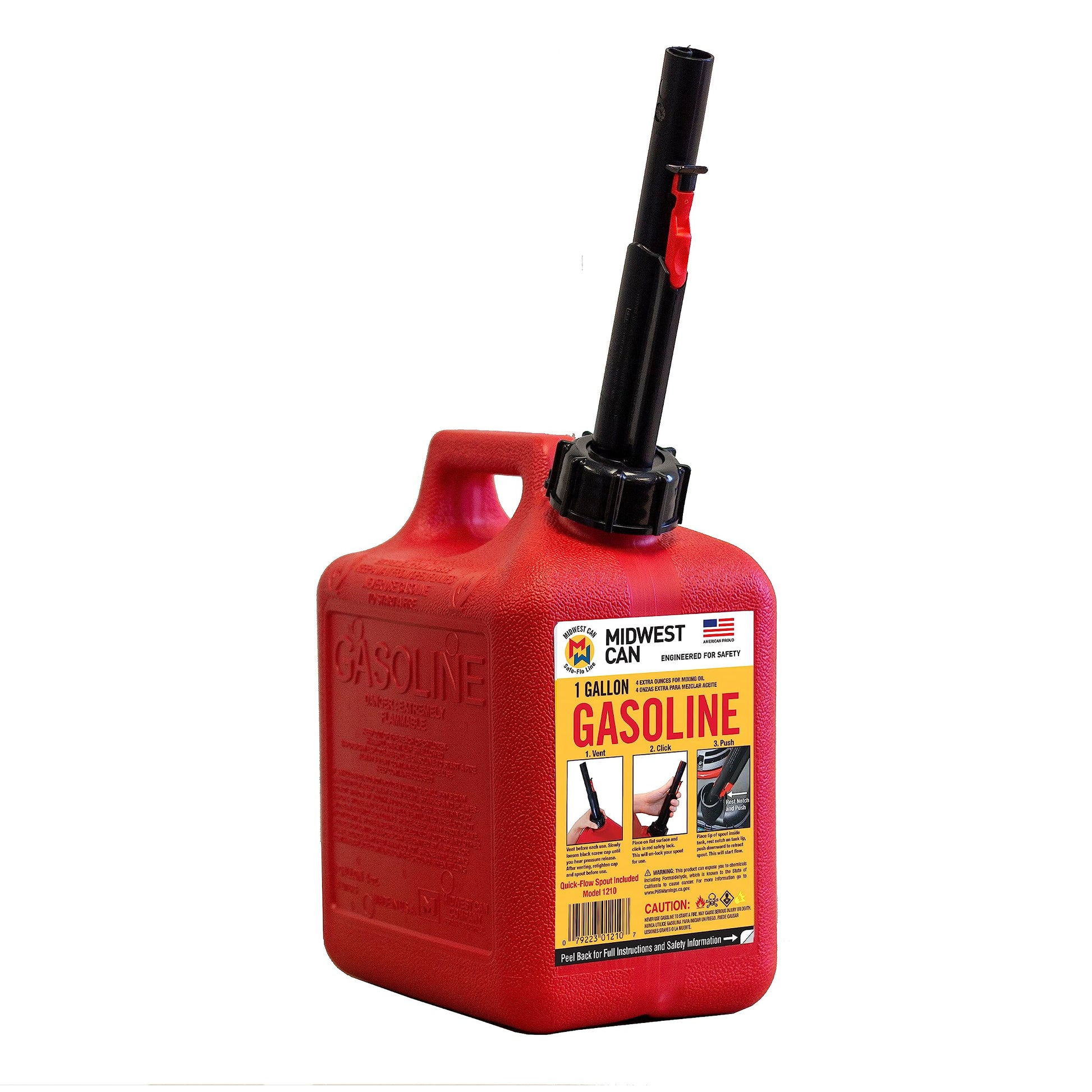 1 Gallon red plastic gas can with spout – 12 pack fuel container
