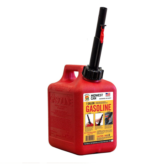 1 Gallon red plastic gas can with spout – 12 pack fuel container