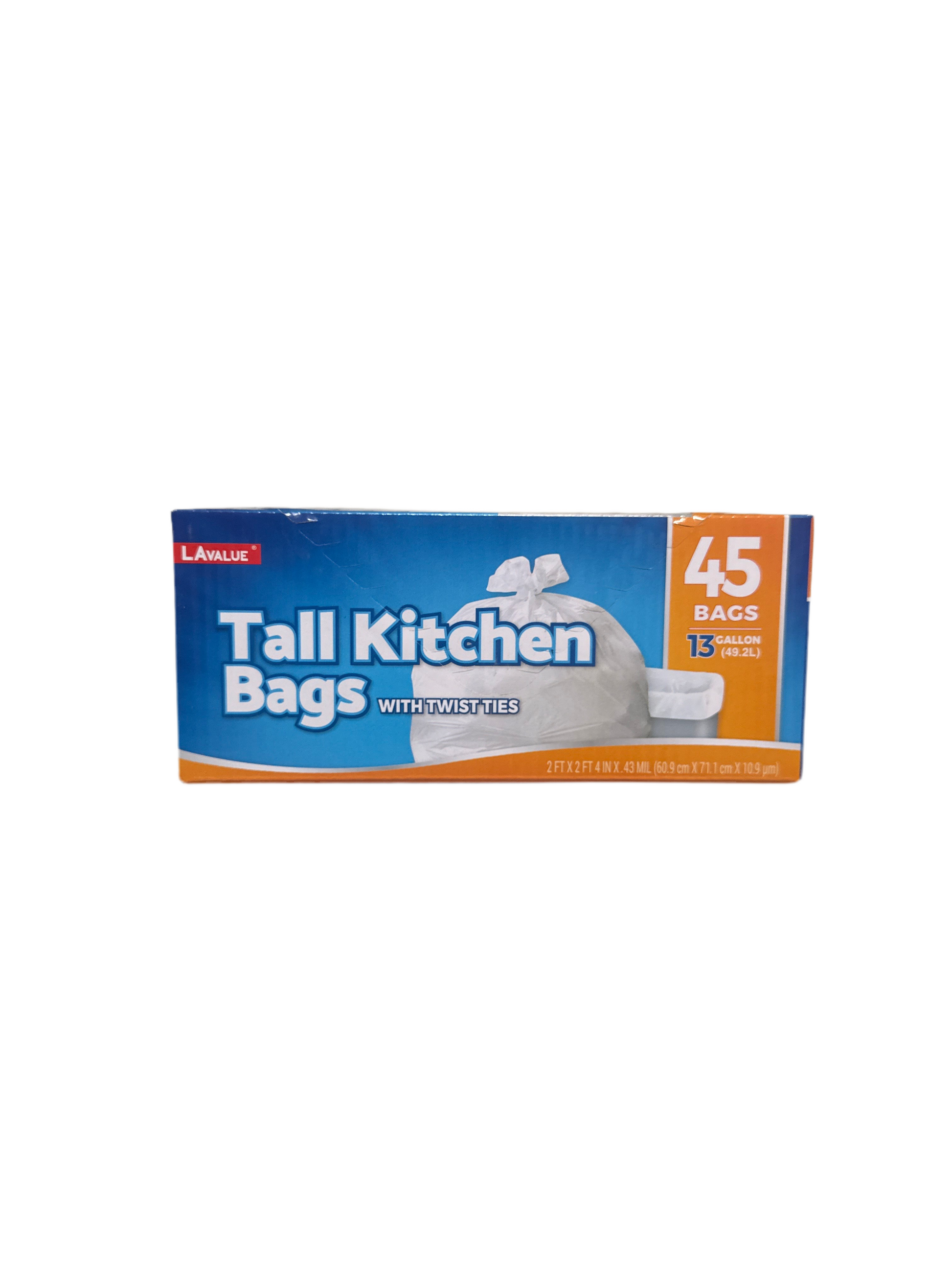 LA Value 13 Gallon Tall Kitchen Bags with Twist Ties 45 Count