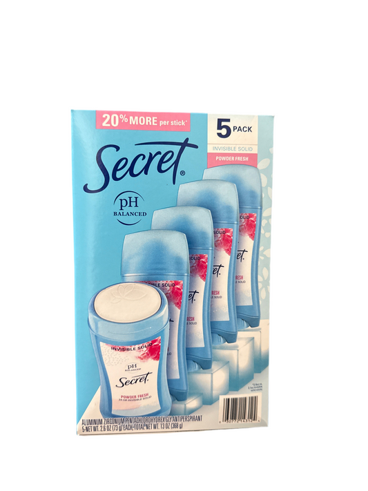 Secret Invisible Solid Antiperspirant PH Balanced Powder Fresh – 5 Pack