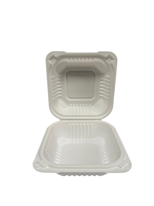 (232) PP ECO White Hinged Container 6x6x3" 250pcs/case