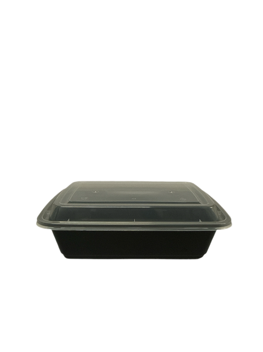 (1211) 28oz Rectangular Container: PP Black Base with Clear Lid 150pcs/case