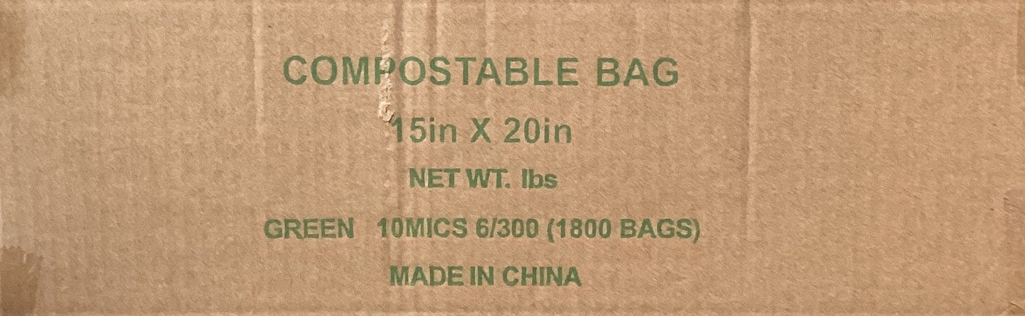 COMPOSTABLE BAG  15in X 20in NET WT. Ibs  GREEN 10MICS 6/300 (1800 BAGS)