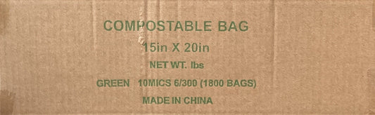 COMPOSTABLE BAG  15in X 20in NET WT. Ibs  GREEN 10MICS 6/300 (1800 BAGS)