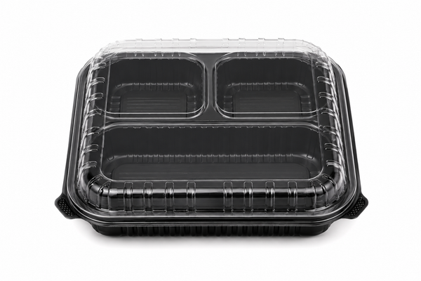 9x9 Vented Microwaveable  3-Compartment Hinged Lid Container 150pcs