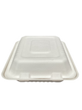 (334) Sugarcane White Hinged container 8x8 3compartment 200pcs/case PFAS FREE
