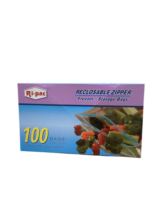 "Ri-Pac" Zipper Bags, Freezer/Storage 13 x 16 IN, 2GL, 100 Ct