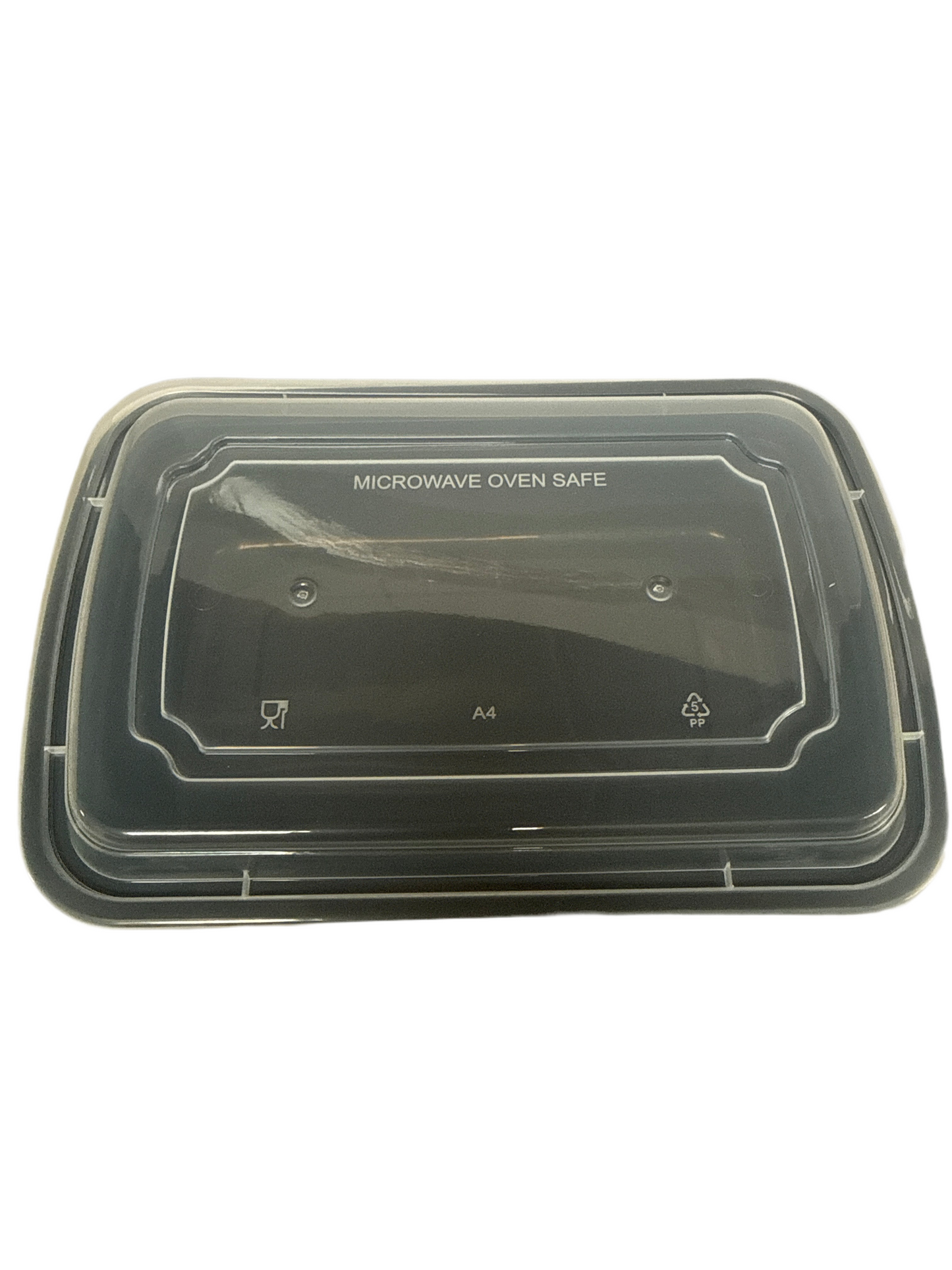 (1209) 38oz Rectangular Container: PP Black Base with Clear Lid 150pcs/case
