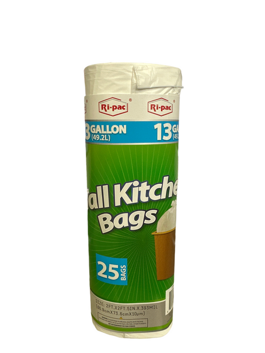 Ri-Pac 13 Gallon White Tall Kitchen Bags 25 Count Roll