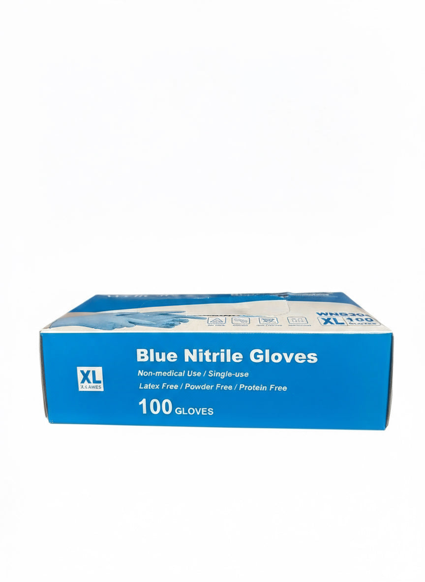 (3-8)3mil, Blue Nitrile glove, powder free 100pcs/box, 10box/case XL