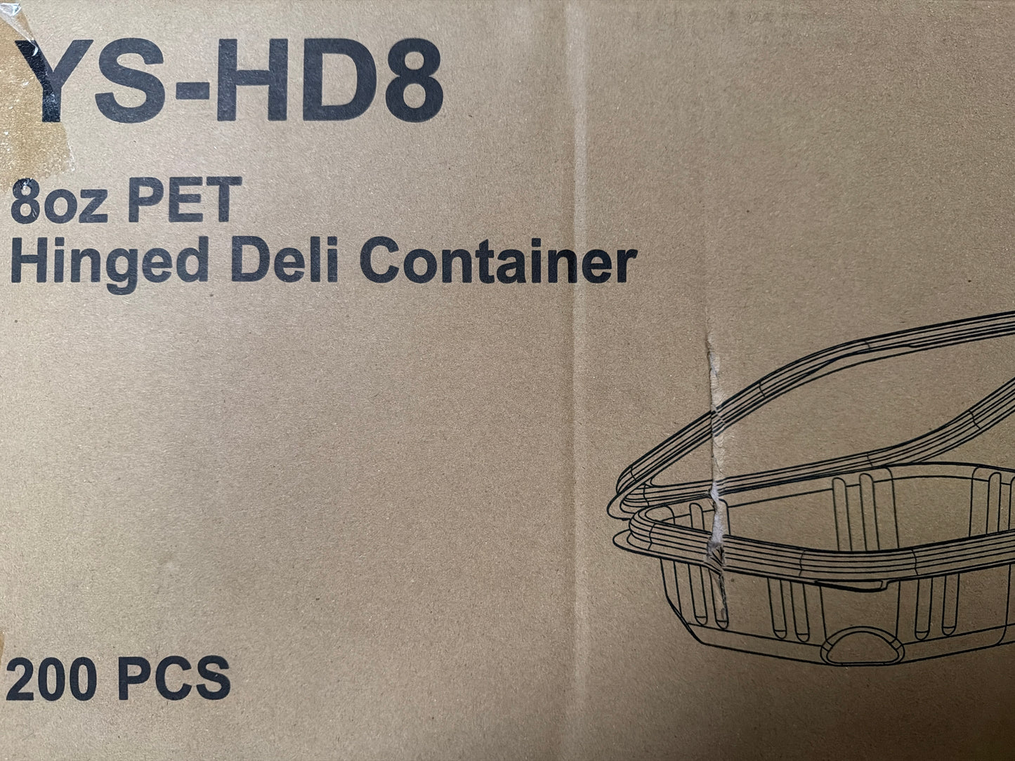 8oz PET Hinged Deli Container 200pcs/case