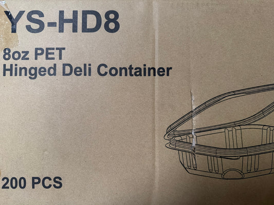 8oz PET Hinged Deli Container 200pcs/case