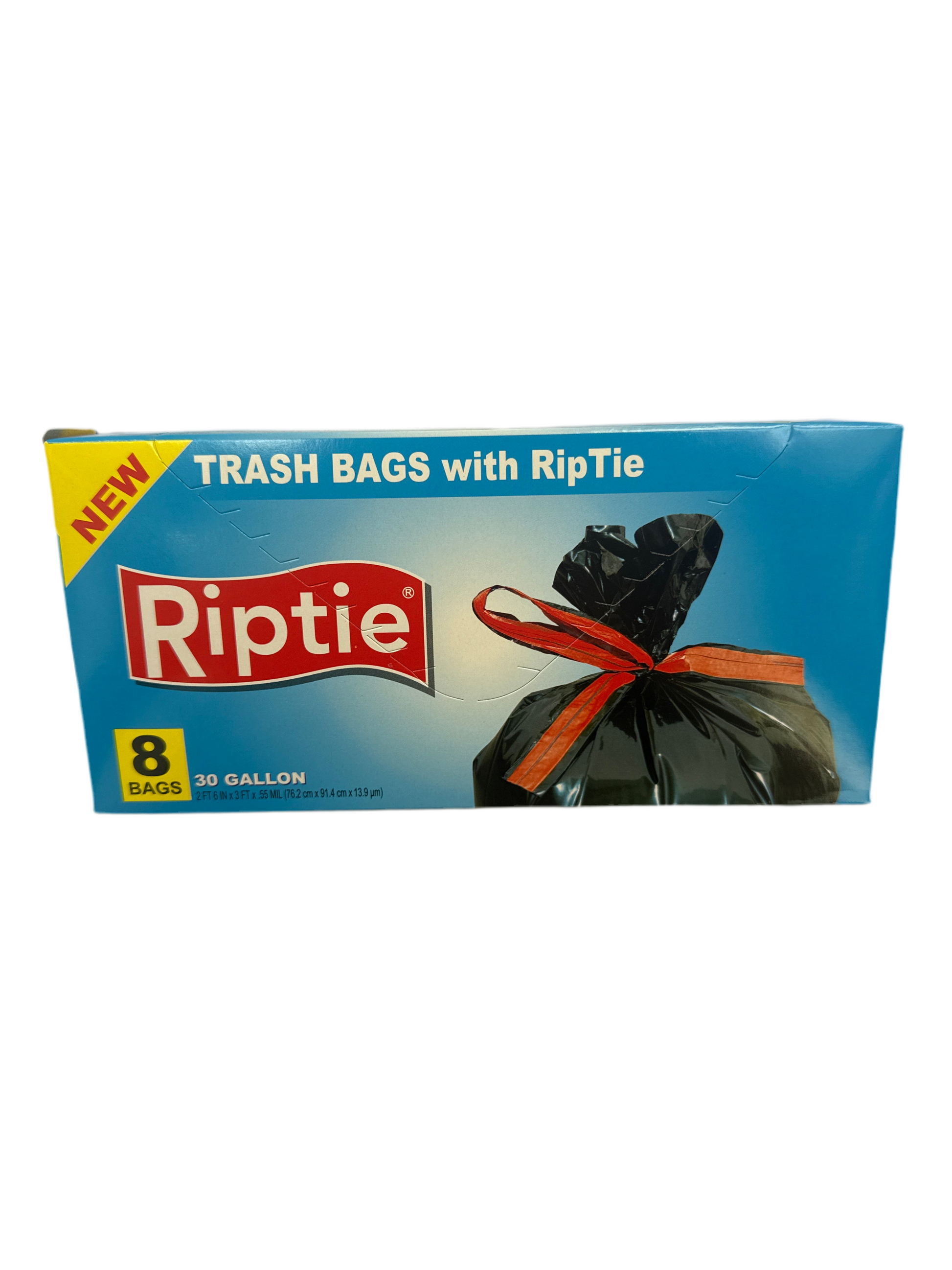 Riptie 30 Gallon Black Trash Bags with RipTie Closures 8 Count