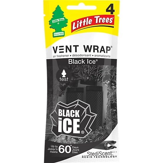 LITTLE TREES CAR FRESHENER 4 CT VENT WRAP BLACK ICE