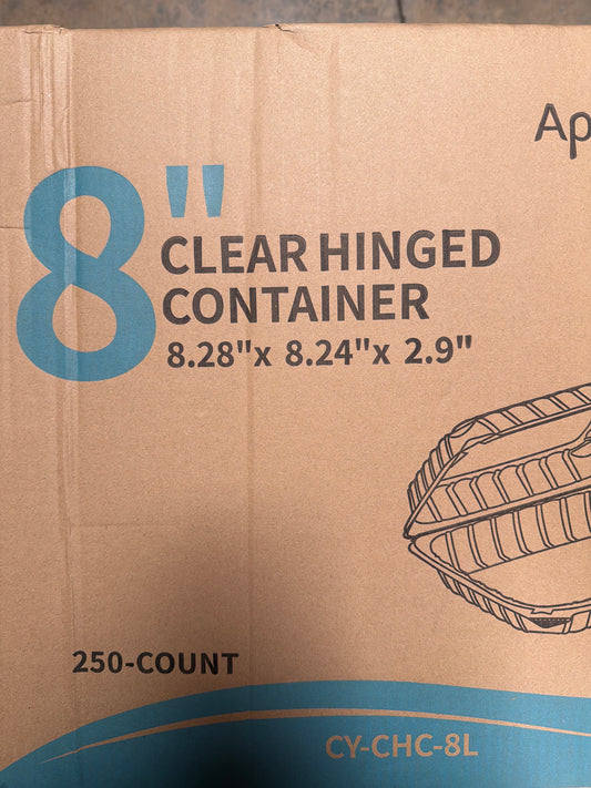 8” Clear Hinged Container 8.28”x8.24”x2.9”