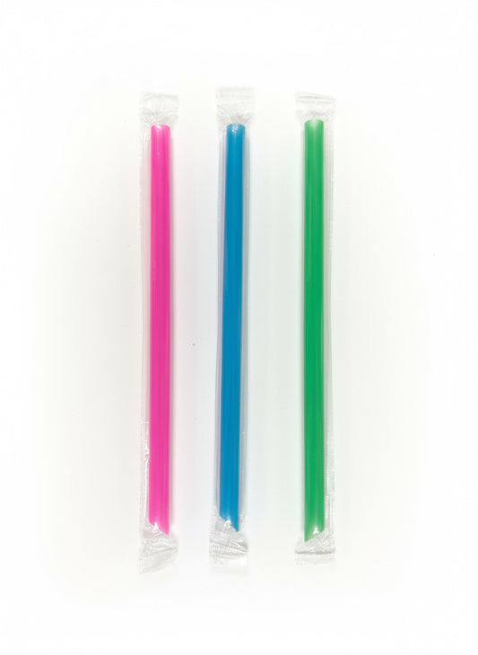 (1107) Boba Straw poly wrapped, colossal, Diagonal Cut mixed colors 1600pcs/case