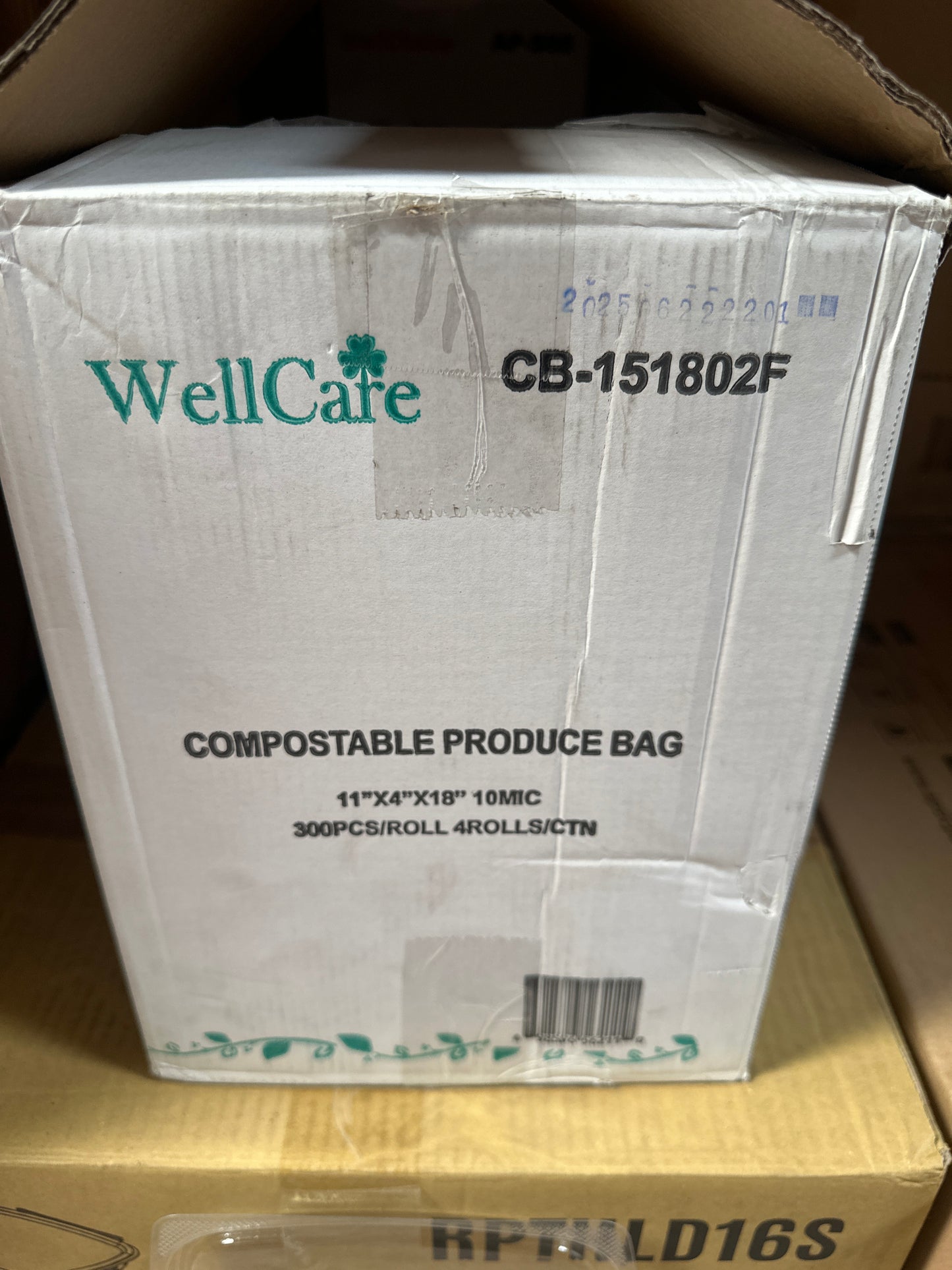 RL2-10 Compostable Produce Bag 11x4x18 300pcs/roll 4rolls Item# CB-151802F