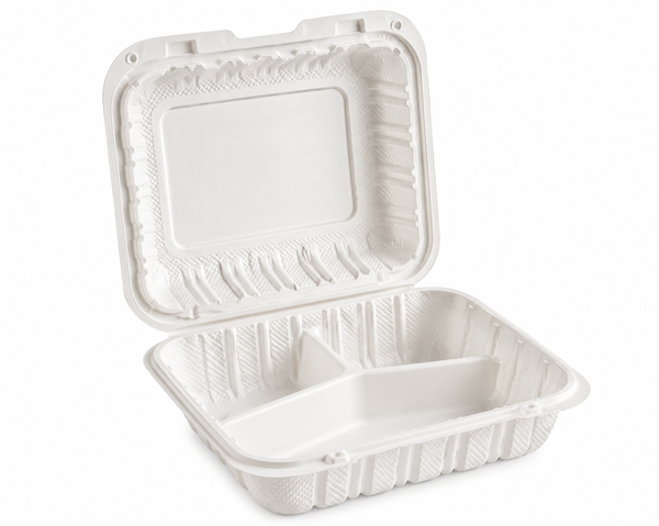 C5- 8x8 3 compartment microwavable Hinged Container 150pcs