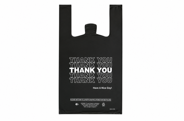 A3- 8x4.6x16  Thank You Black Reusable T-shirt bag 300pcs