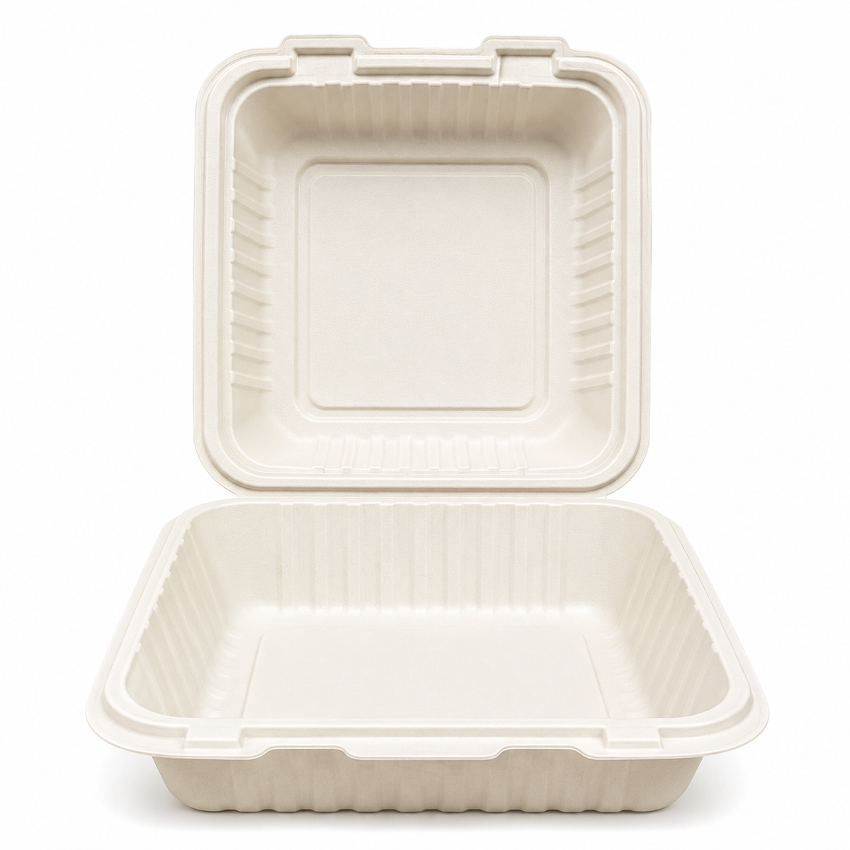 A7- 6x6 Sugarcane Clamshell White Hinged Container 500pcs