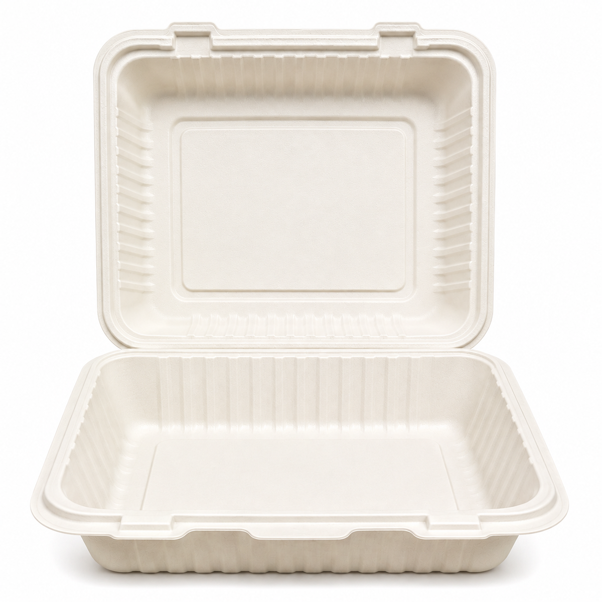 A7- 9x9 White Sugarcane Clamshell Hinged Container 200PCS