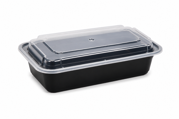 C2- 16oz Rectangle Microwaveable container Black Base with clear lid 150pcs