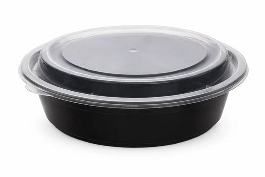 RL6-38 48oz Black Round Microwavable Container with Lid 150pcs