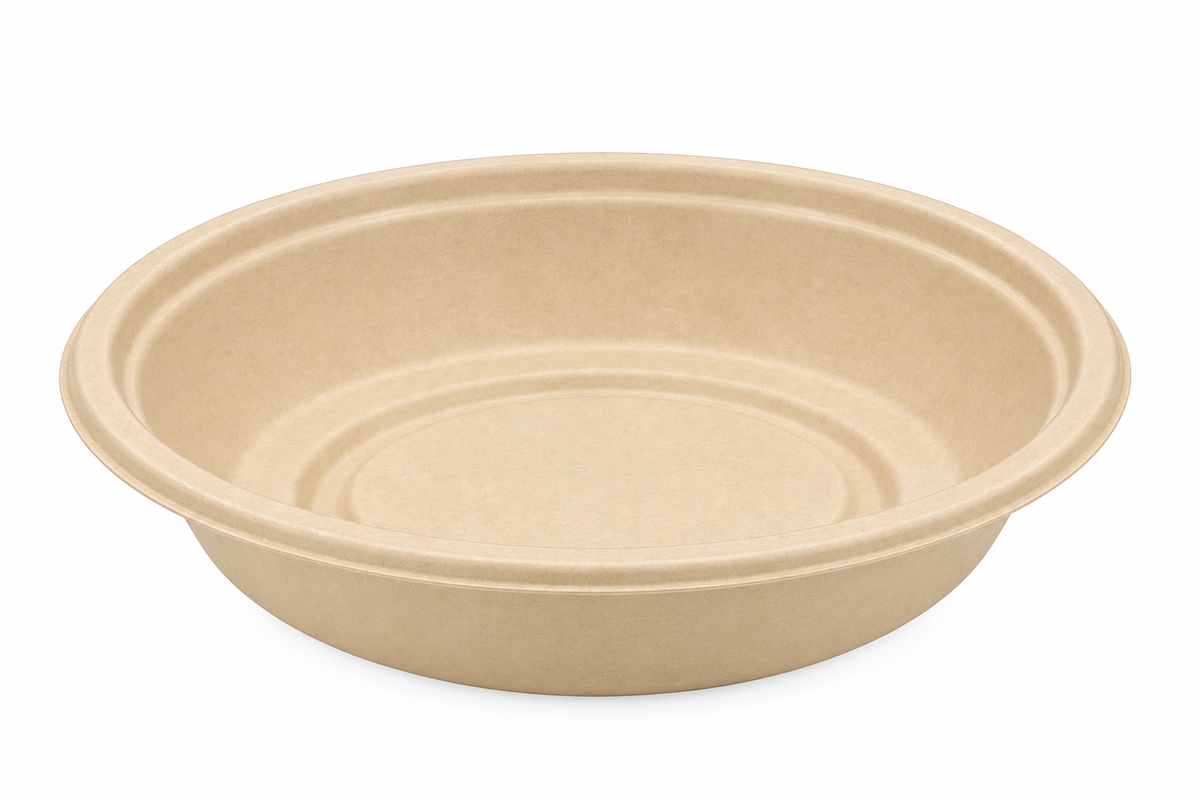24oz Tan Bagasse Round Bowl - 300pcs/Case