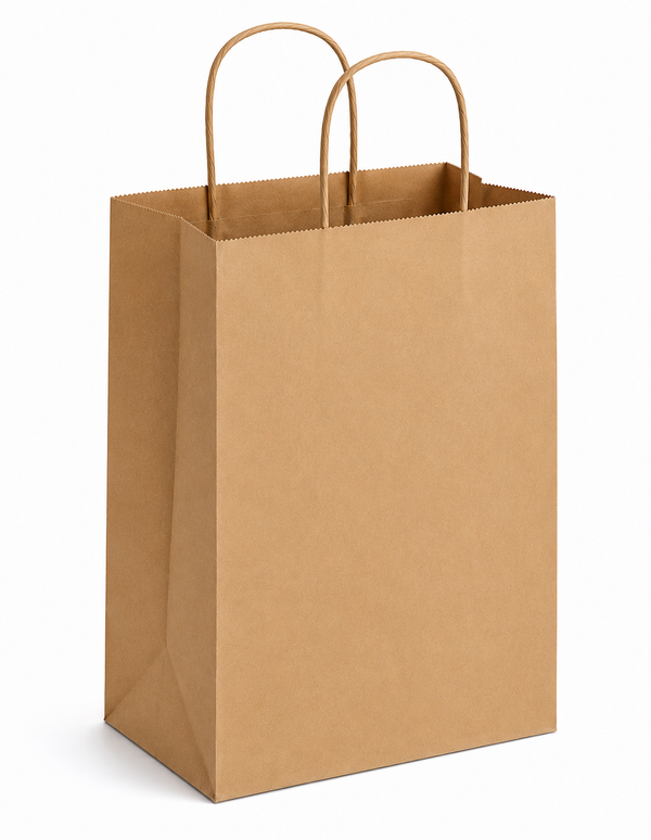I1- #3 8x4.75x10.75 Natural Kraft Paper Shopping Bag with Twist Handles - 250/Case