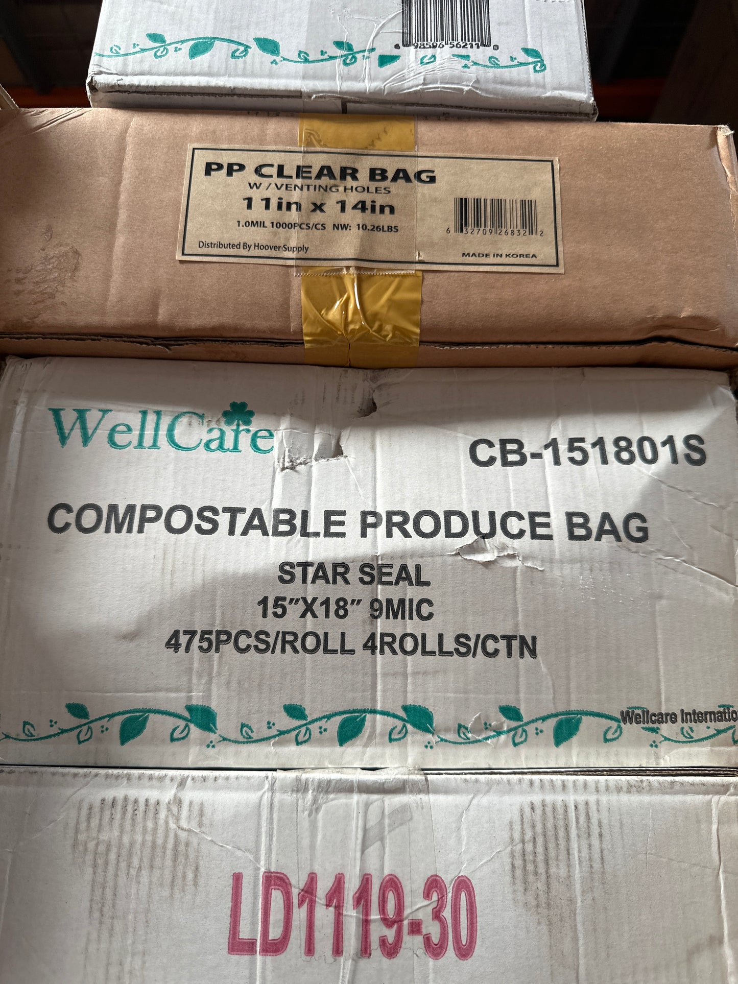 RL2-10 Compostable Produce Bag 15x18 9 mic 475/roll 4 rolls item#CB-151801S