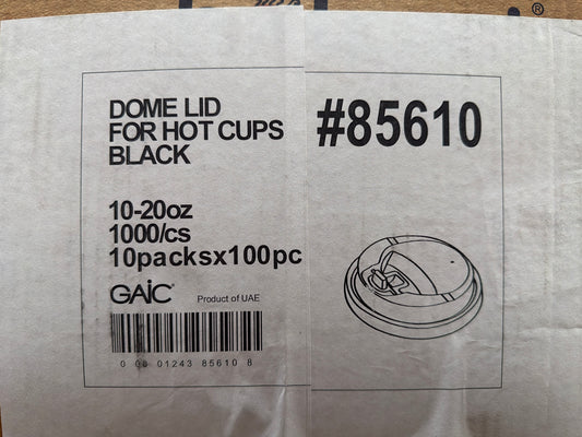 Dome Lid for Hot Cups Black 10-20oz (1000/cs 10 packs x 100pc)