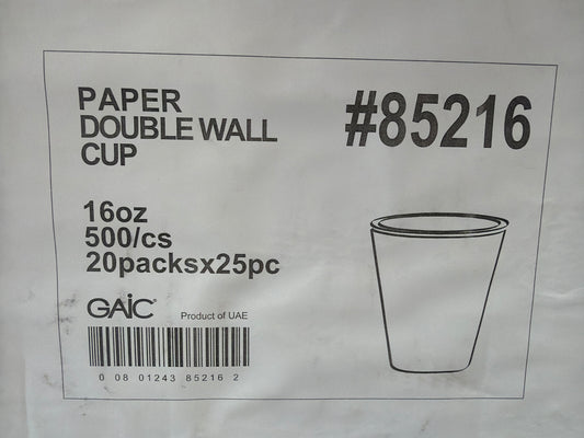 16 oz Paper Double Wall cup (500 pcs 20pk x 25 pcs)