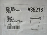 16 oz Paper Double Wall cup (500 pcs 20pk x 25 pcs)