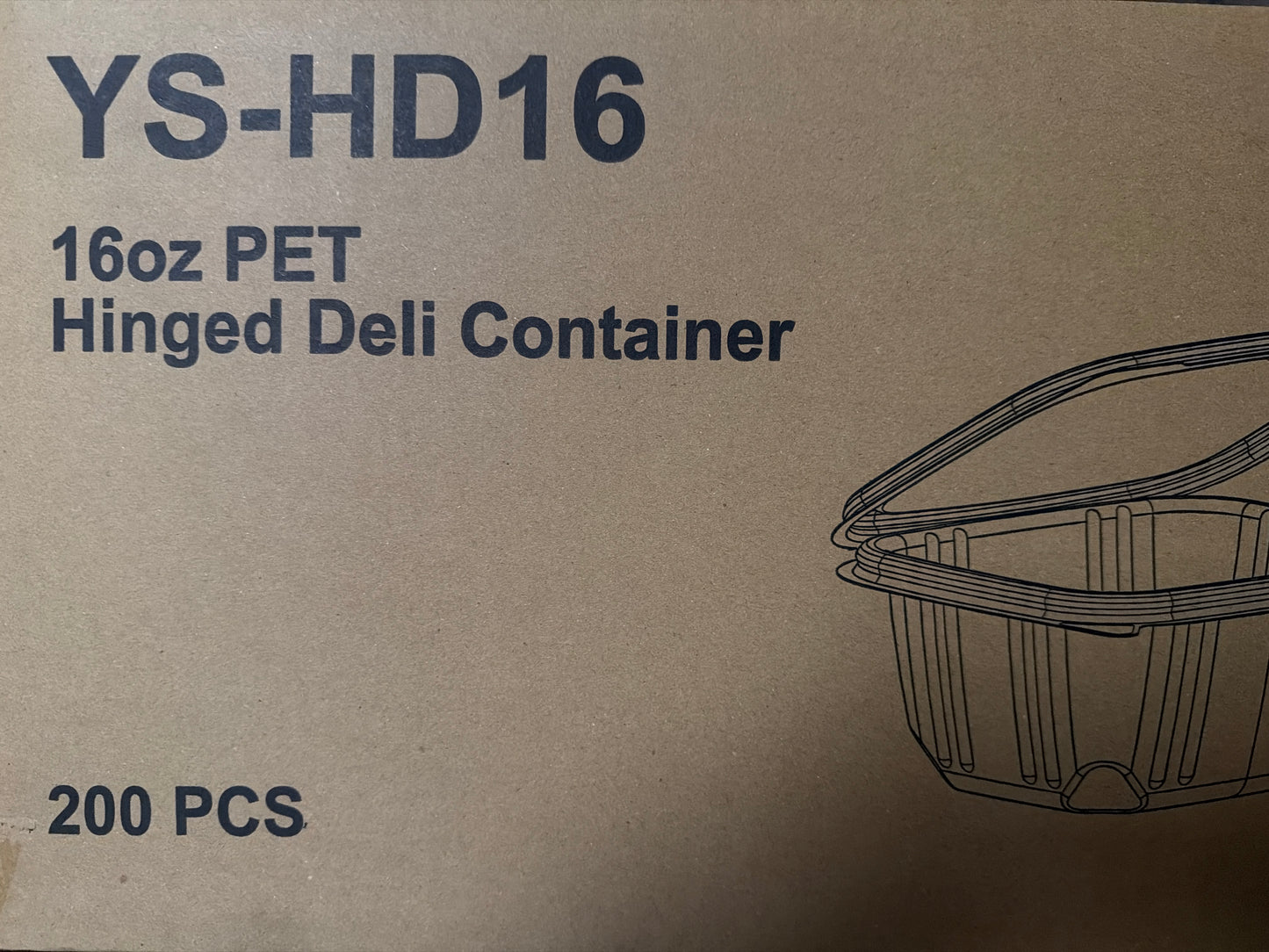 16oz PET Hinged Deli Container 200pcs/case
