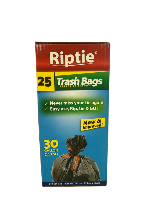 Riptie 30 Gallon Value Pack Trash Bags 25 Count Black