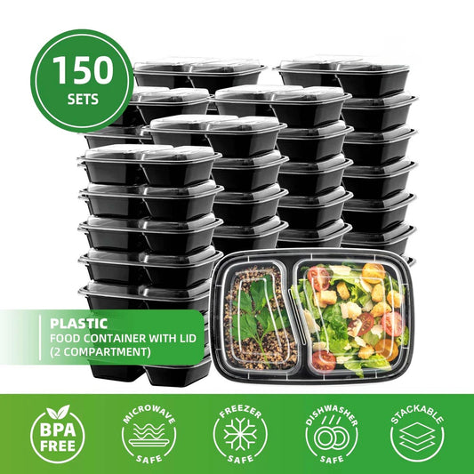 28oz Black Rectangle Container 2-Combo 150pcs