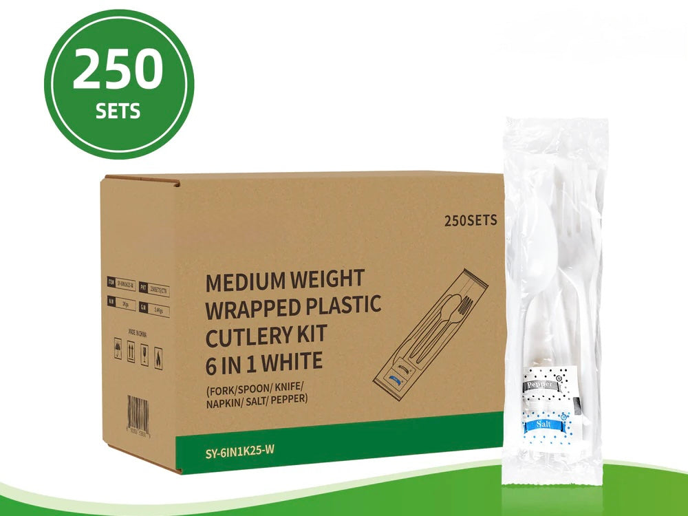 RL6-38 6 piece white cutlery 250pcs item# 6in1k5-w