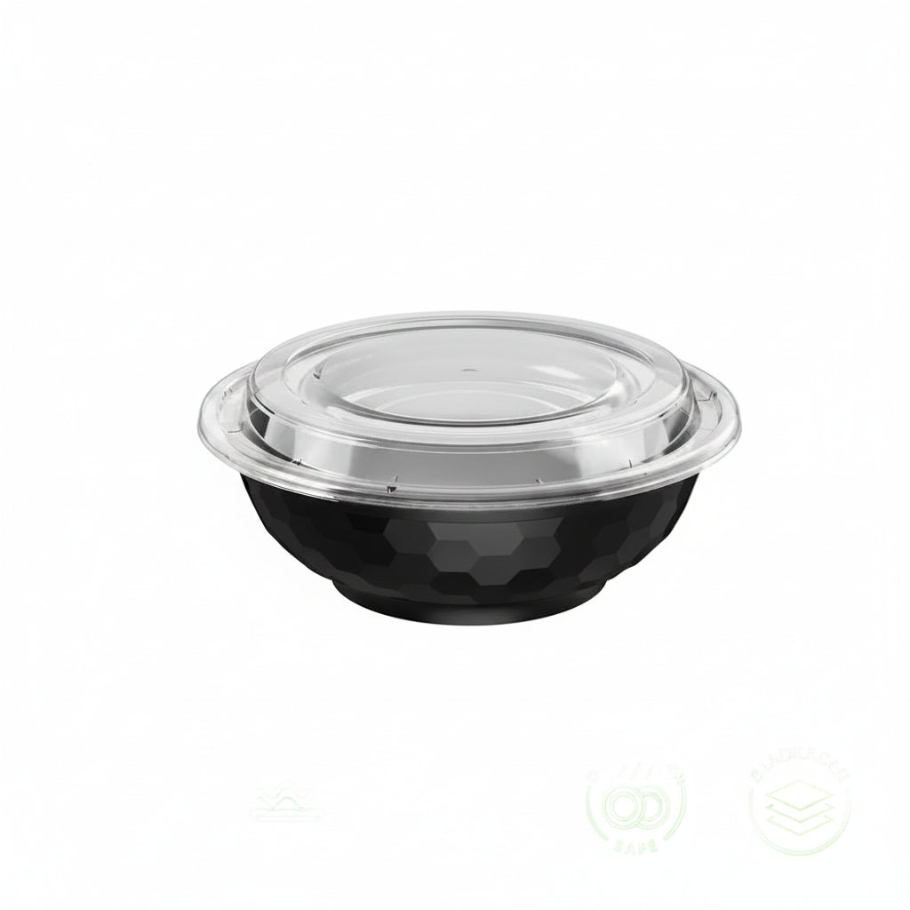 24oz Black Plastic Bowl With Lid 150 Sets