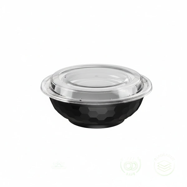 24oz Black Plastic Bowl With Lid 150 Sets