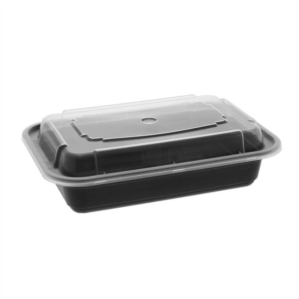 C3- 8oz Rectangle Microwaveable Food container, Black Base with clear lid combo pack IMFC8