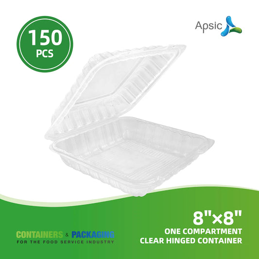 8"×8" ONE COMPARTMENT CLEAR HINGED CONTAINER