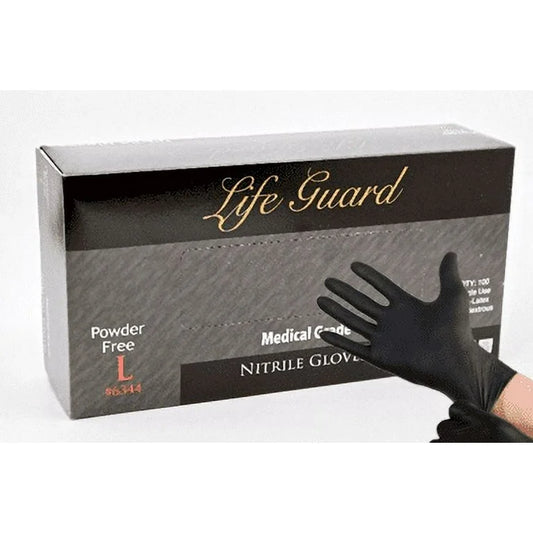 LifeGuard Black Nitrile 5.5 mil Medical and Industrial Gloves – Powder Free, Latex Free, Large, Box of 1000