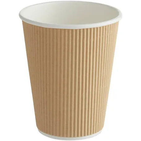 E1- 12oz Double Wall Ripple Kraft Paper Hot Cups  500 Count