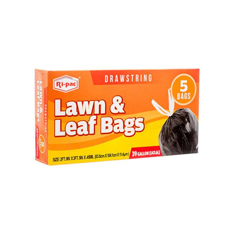 Ri-Pac 39 Gallon Black Lawn and Leaf Bags with Drawstring 5 Count