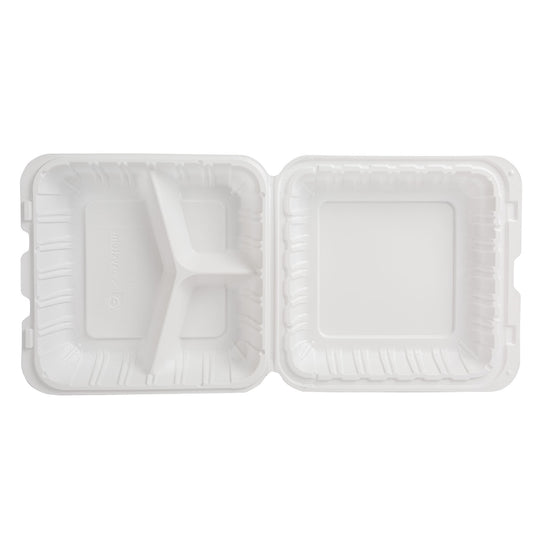 (234) PP ECO White Hinged Container 9x9x3" 150pcs/case