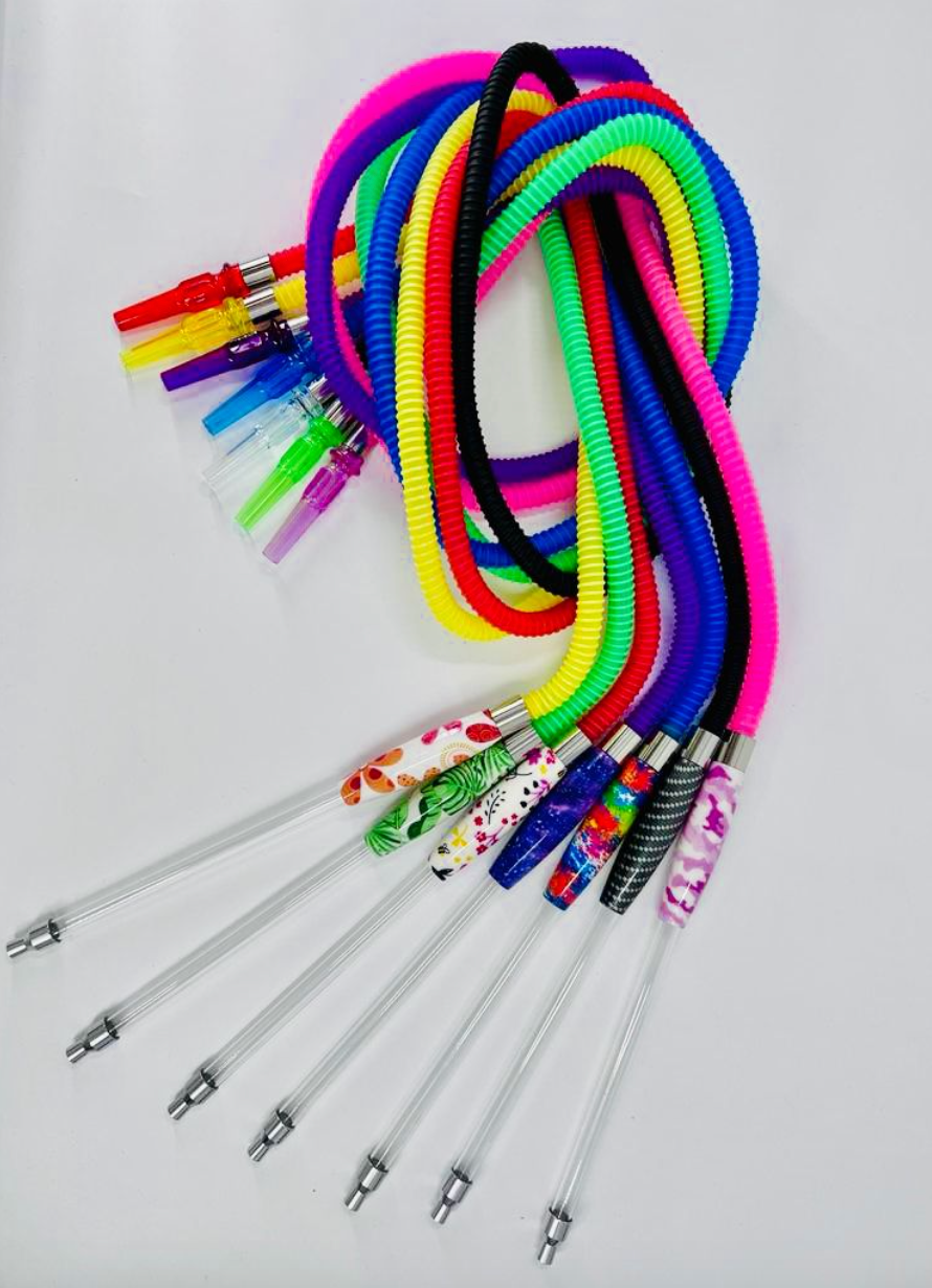 Maestro Hose MD-3 Clear Tip disposable hookah hoses in vibrant colors with clear acrylic tips