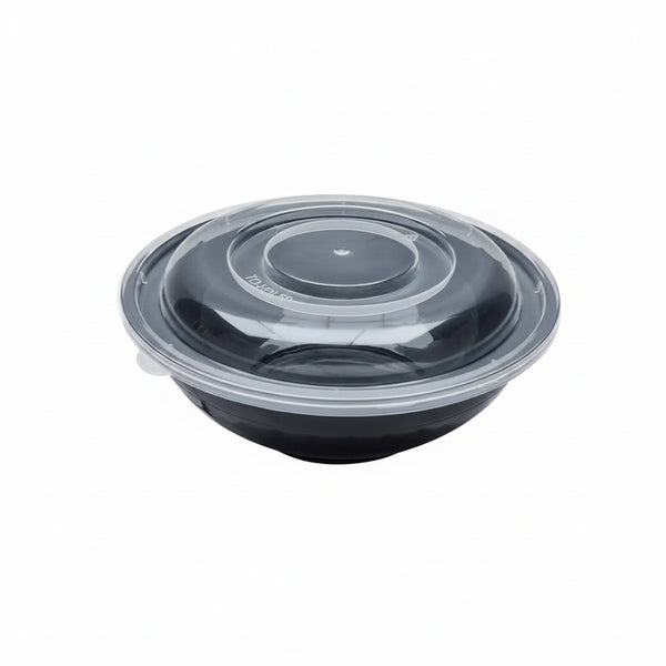 50oz Black Plastic Bowl Food Container With Lid  150 Sets